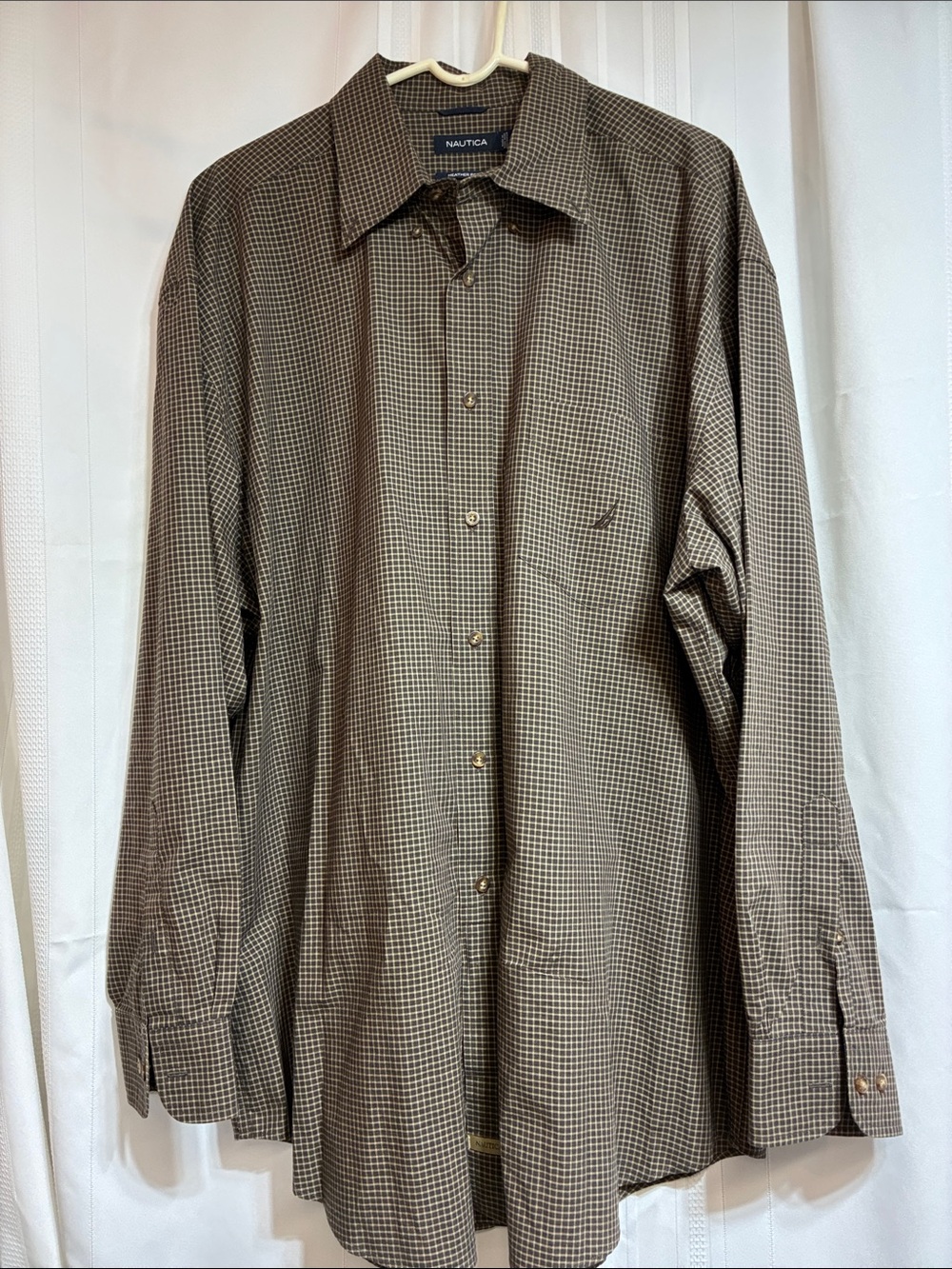 Nautica Men’s Brown & Tan Micro-Check Dress Shirt. XXL